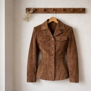 Rue21 Brown Suede Leather Jacket Small Fitted Button Front Western 90s Y2K